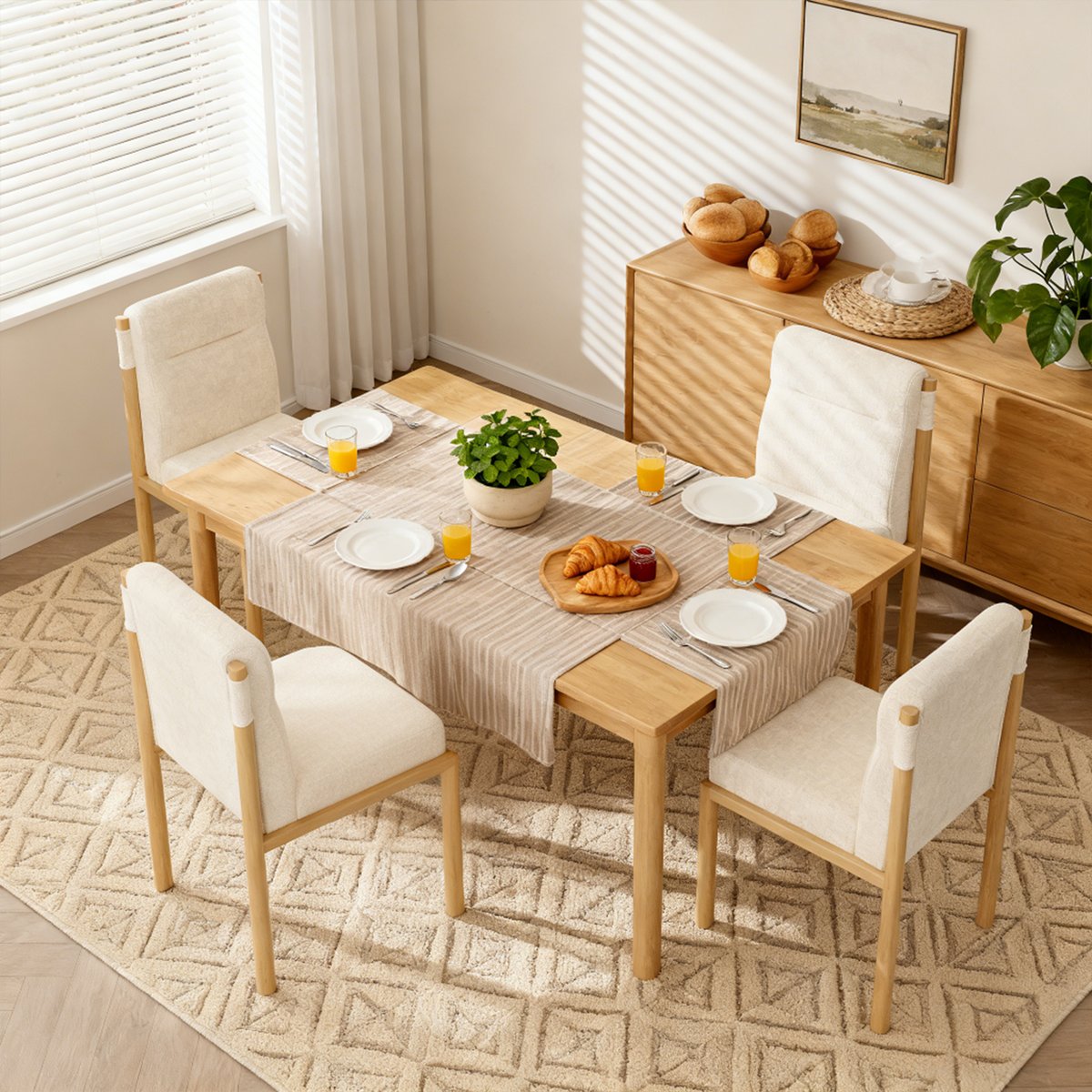 Lot de 4 chaises de salle à manger en bouclette avec pieds métal, DUORAU beige, MEUBLES COSY