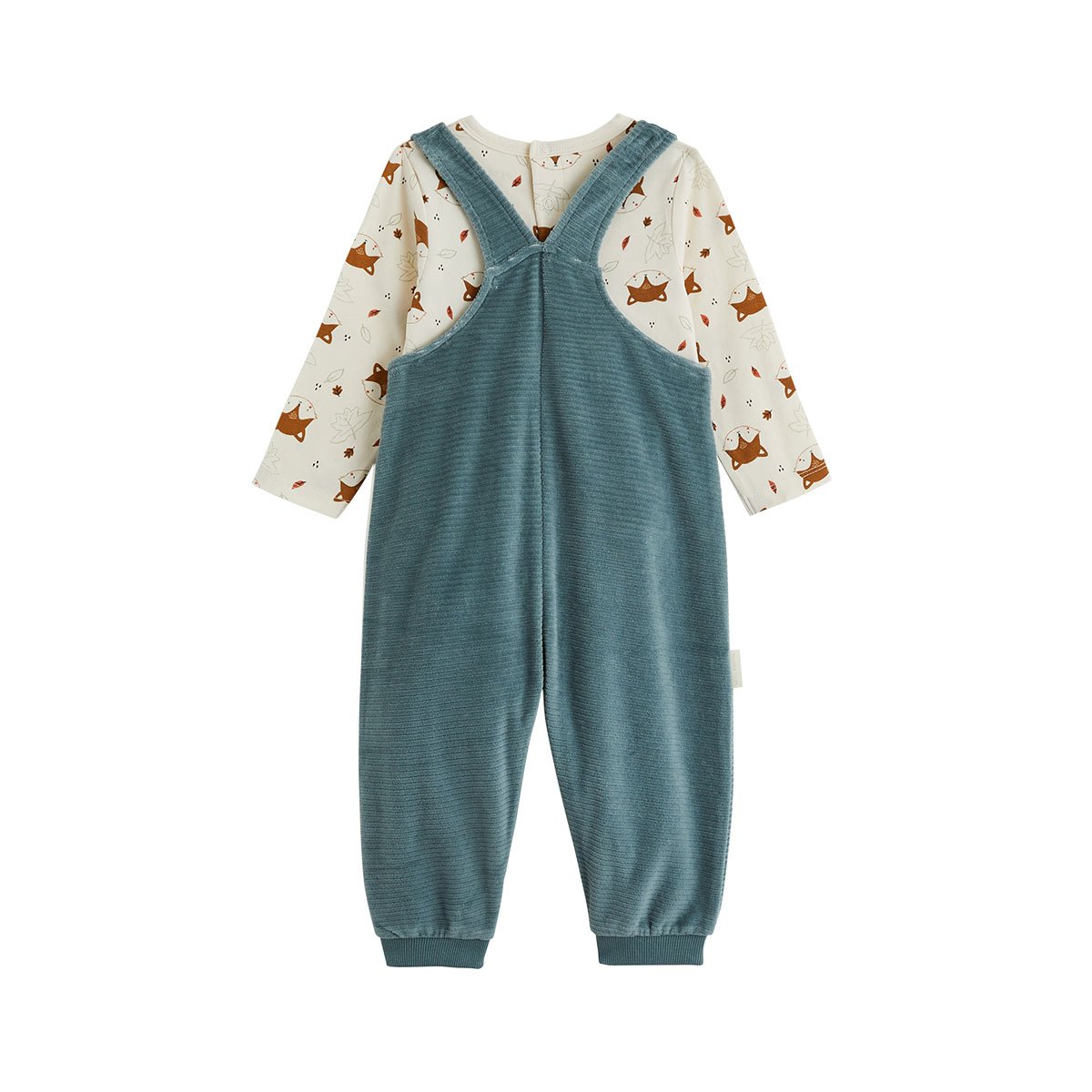 Ensemble salopette bébé en velours côtelé et t-shirt Ginkgo vert, PETIT BEGUIN
