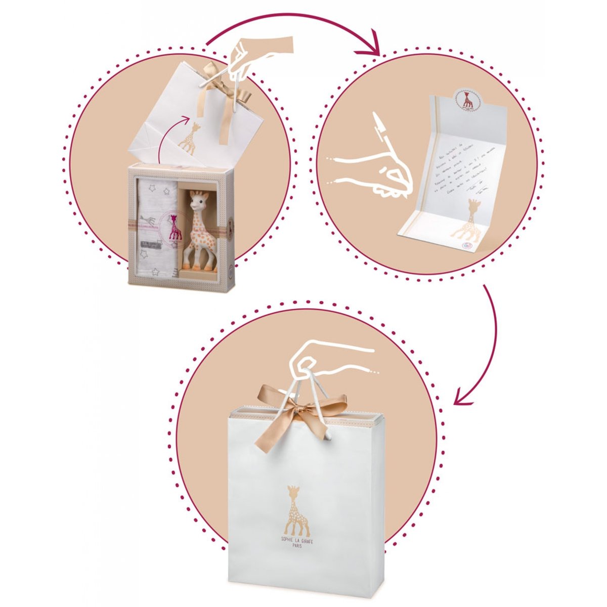 Coffret cadeau hochet ecru, marron, SOPHIE LA GIRAFE