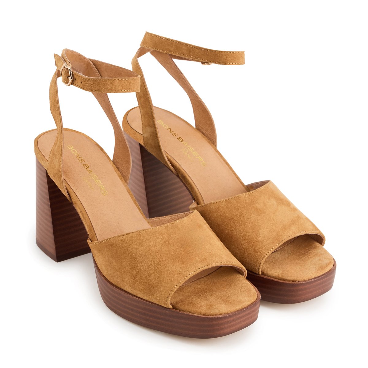Sandales à Talons En Cuir Aimée Cuir Suede camel, BONS BAISERS