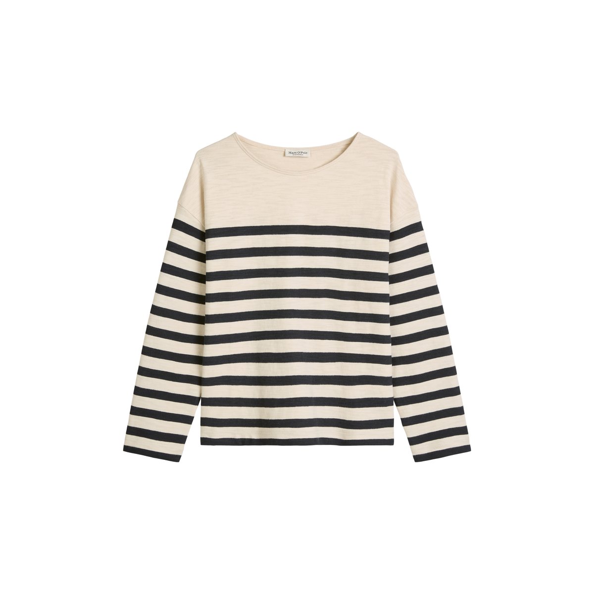 T-shirt long rayé relaxed en jersey heavy slub teint en fil bleu foncé, MARC O'POLO