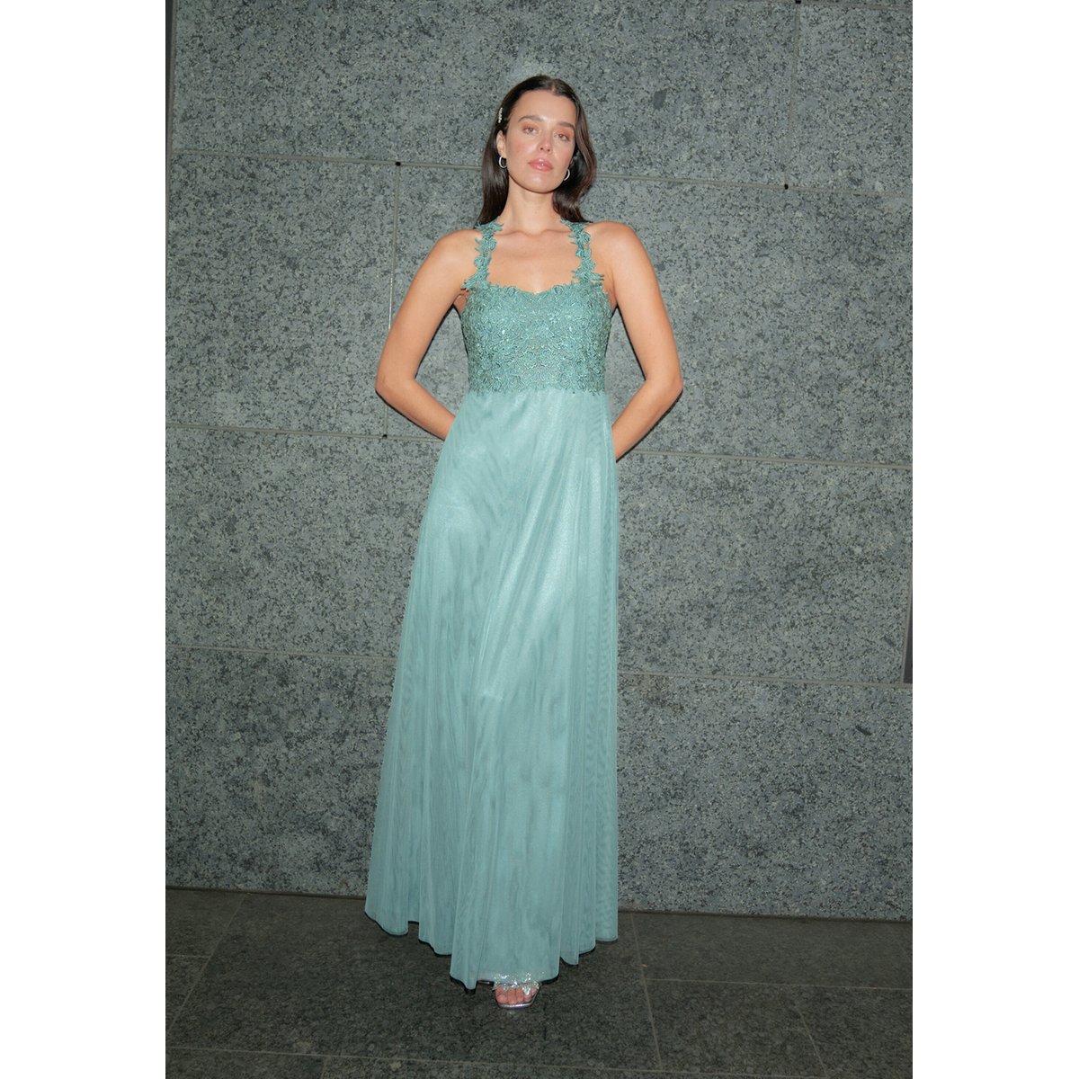Robe de bal jeunes filles en dentelle bright eucalyptus, VERA MONT