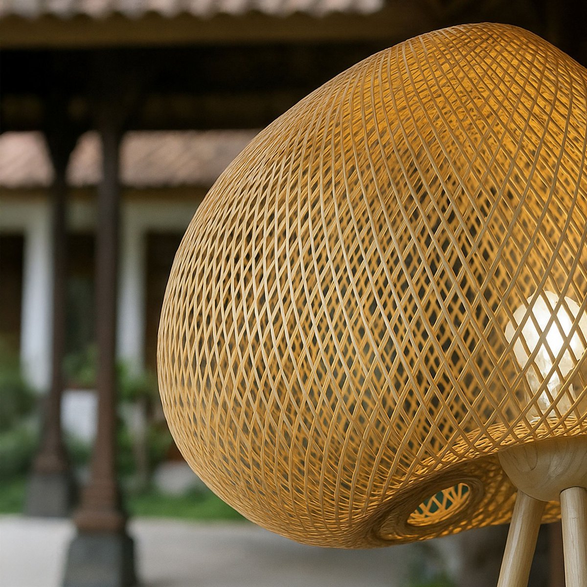 Lampadaire en bambou pieds en bois, LIPS naturel, NOW'S HOME