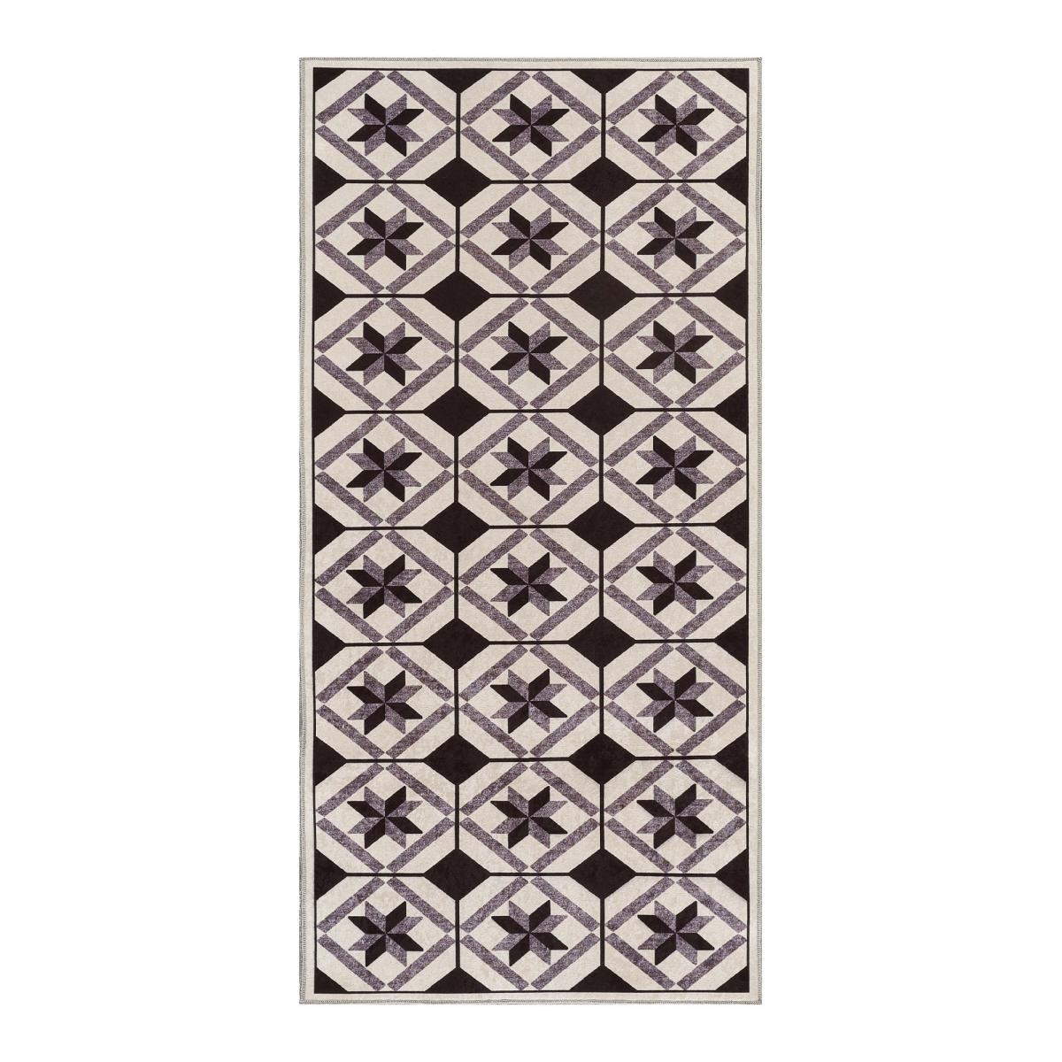 Tapis de cuisine motif carreaux de ciment LYN11 N&B noir, UN AMOUR DE TAPIS