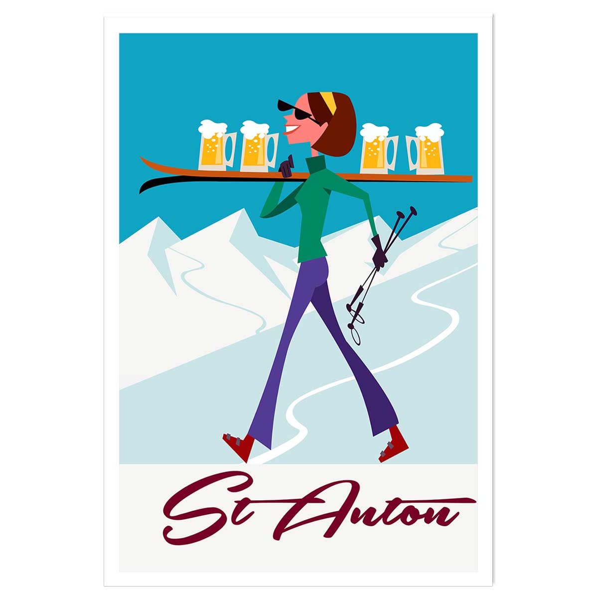 Poster retro chope à st anton affiche seule, HEXOA