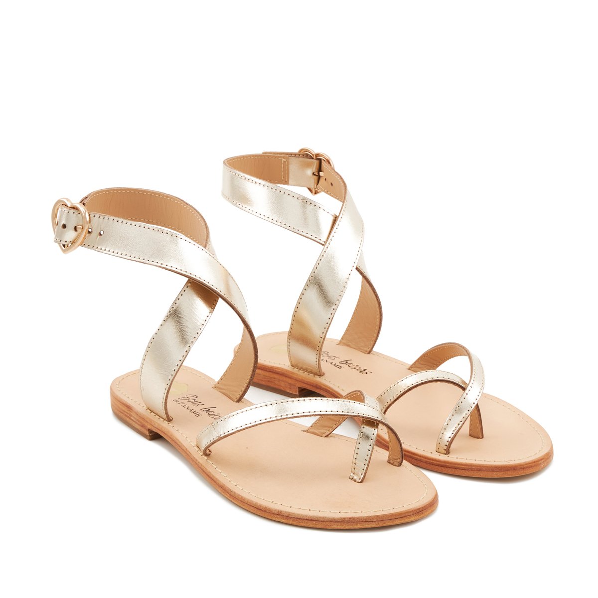 Sandales En Cuir Lympia gold, BONS BAISERS