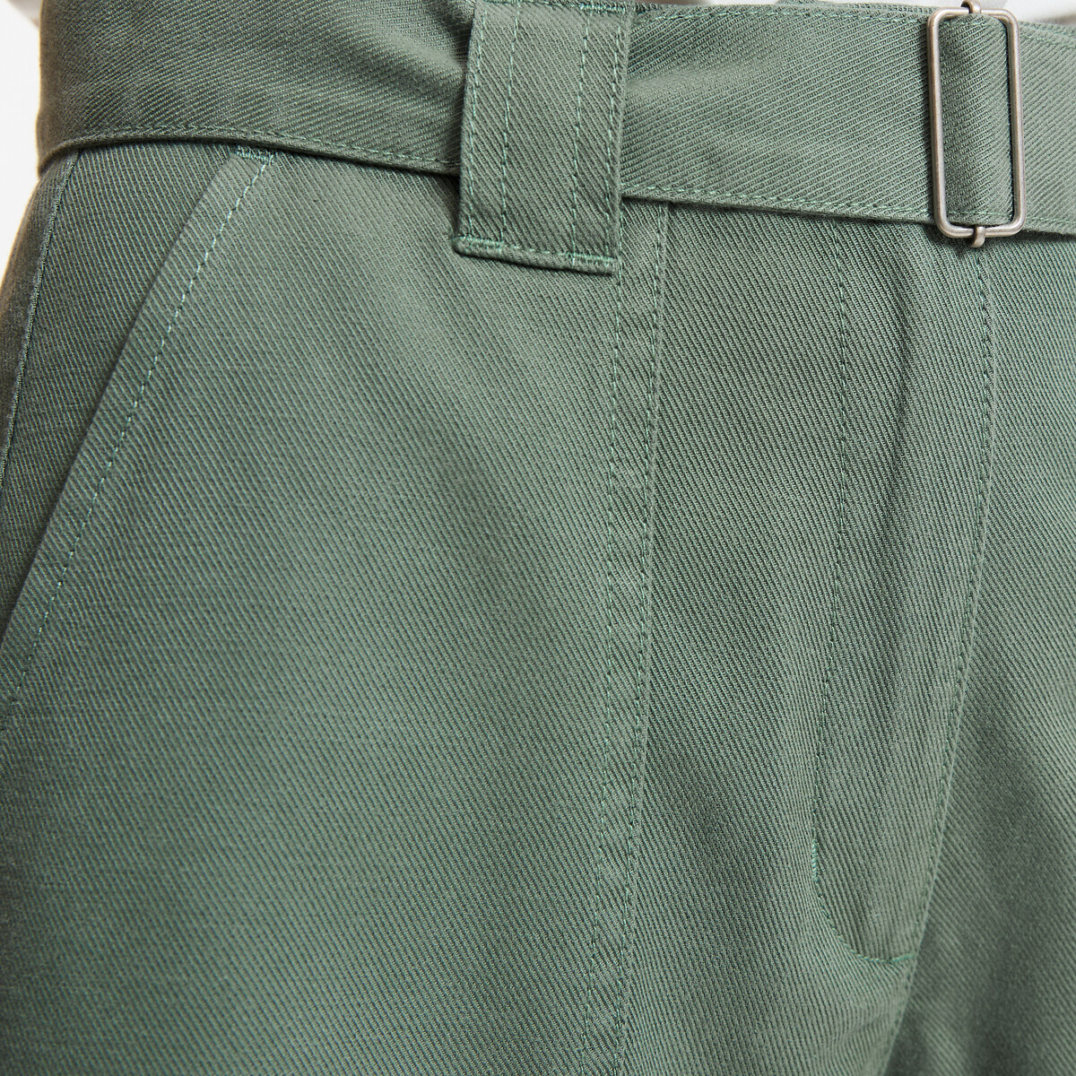 Bermuda cargo ceinturé en lyocell et coton vert tilleul, LA REDOUTE COLLECTIONS