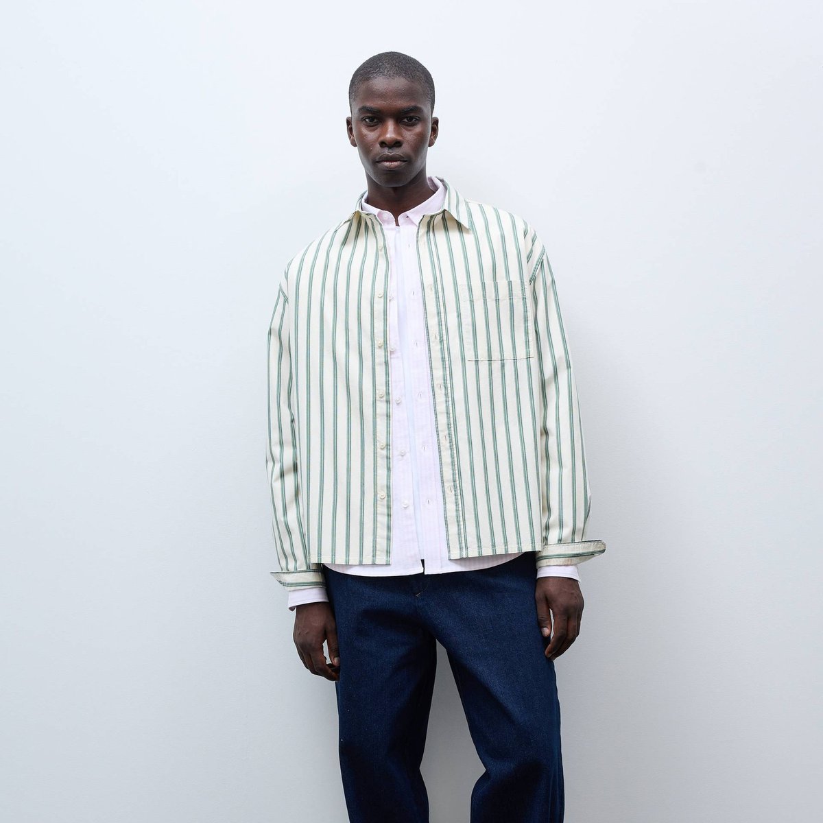Chemise manches longues rayée en coton ecru, MONOPRIX