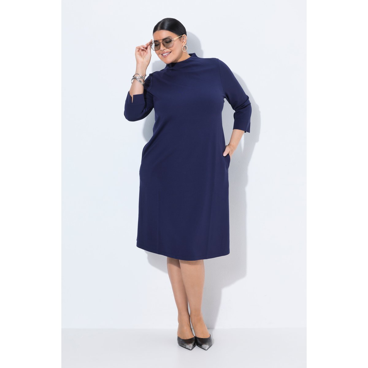Robe point de Rome, col montant marine, ULLA POPKEN