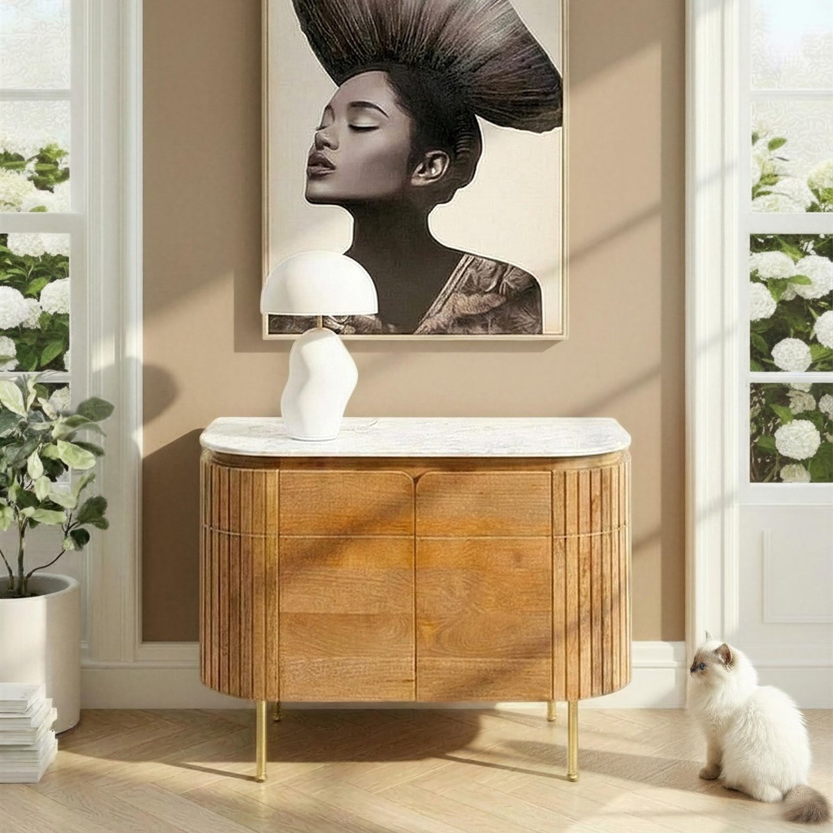Buffet 2 portes en manguier et marbre, GRACE bois, KARE DESIGN