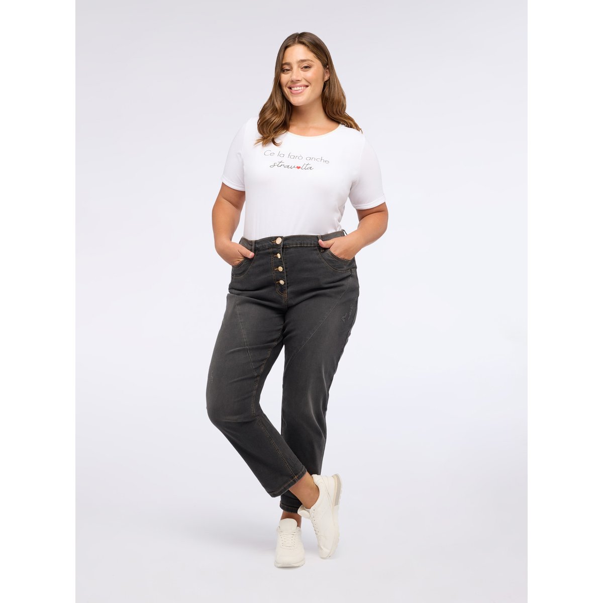Jean barrel stone washed gris, FIORELLA RUBINO