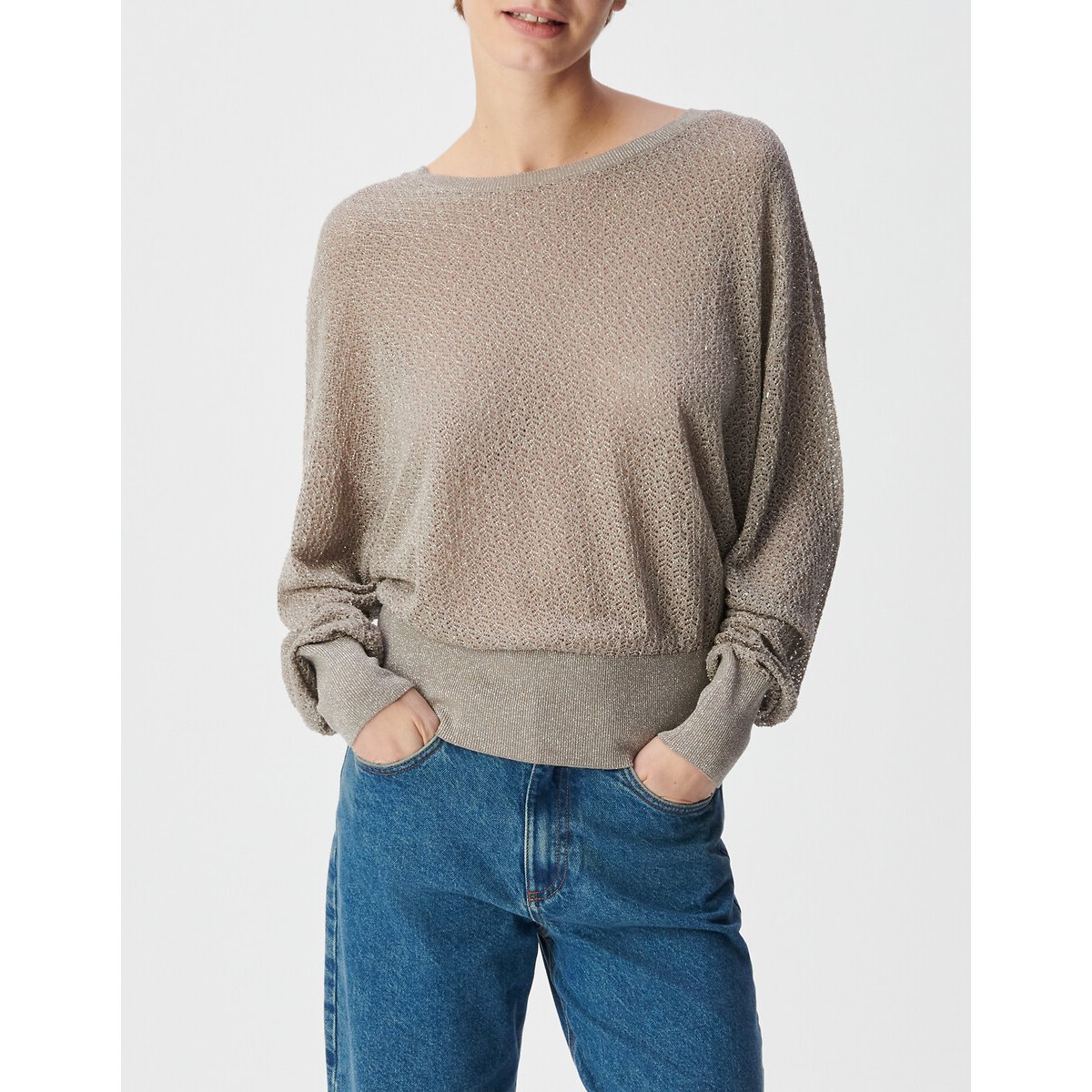 Maglia a maniche lunghe con scollo a V con filato metallizzato deserto, IKKS