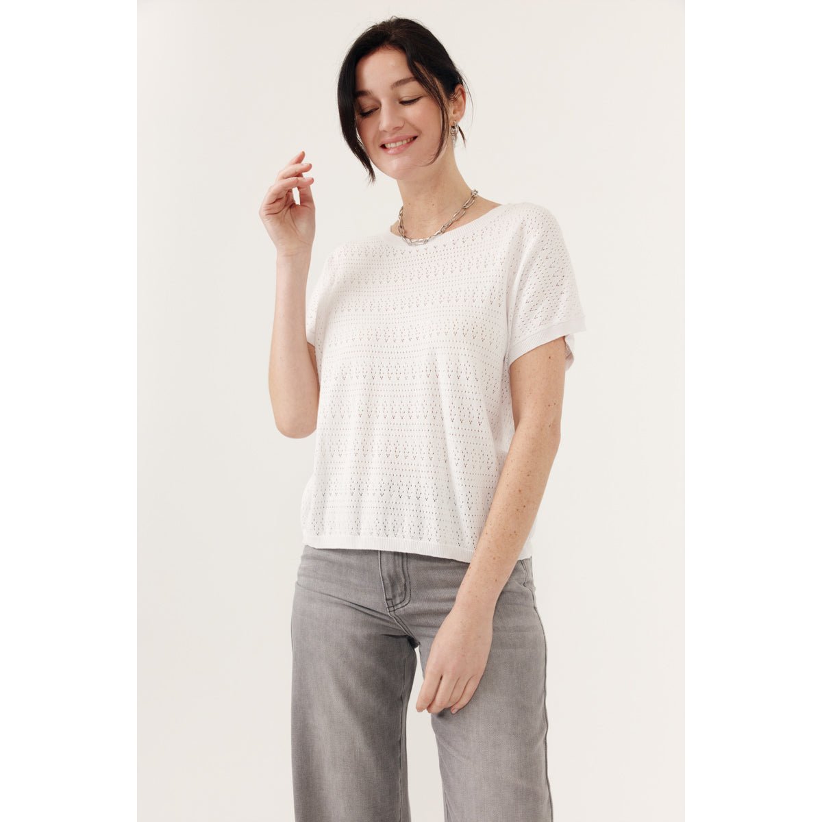 Top sans manches en maille fine Cheyenne white, ARTLOVE