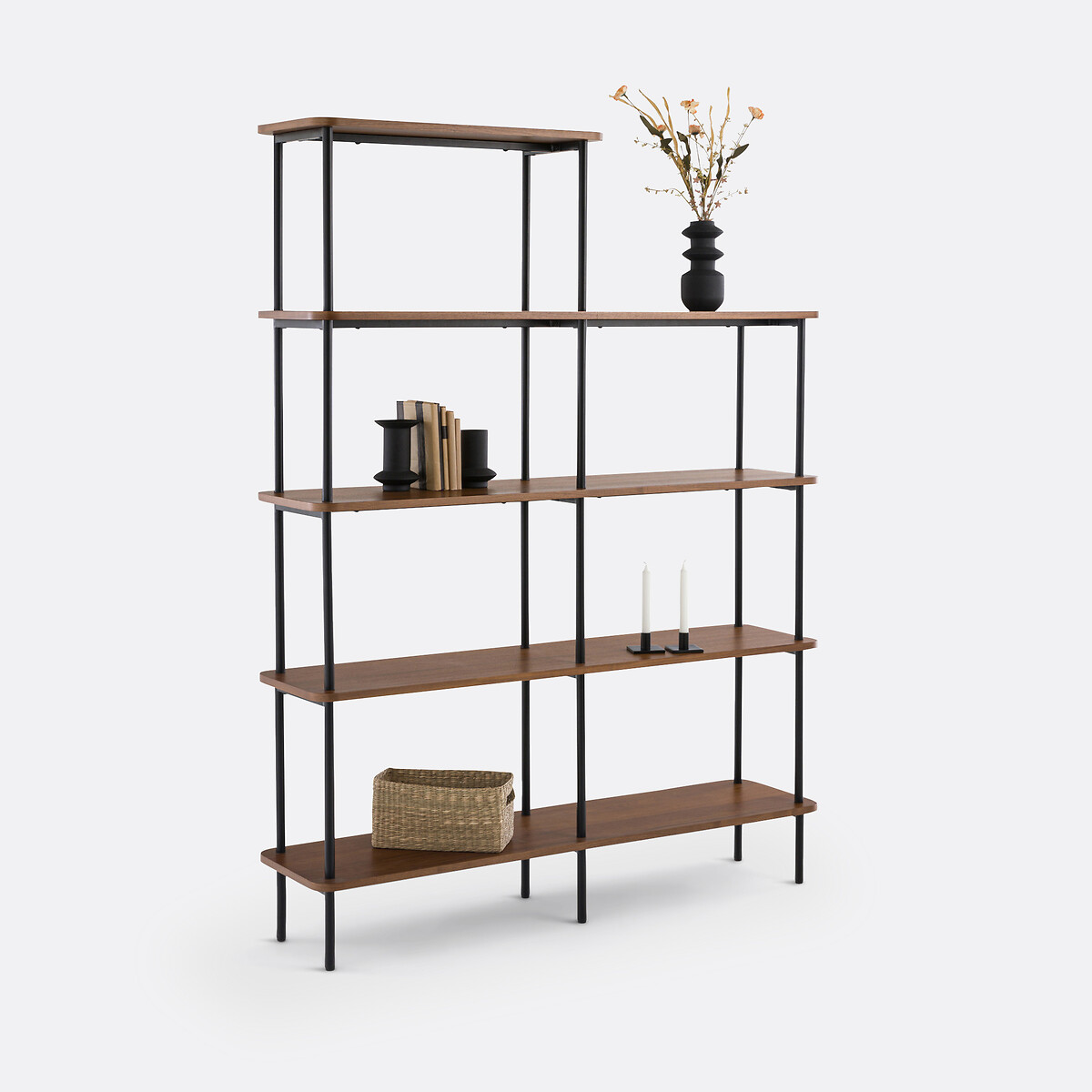 Asymmetrisches Bücherregal, Walnussfurnier und Stahl, KERRIE dunkles holz, LA REDOUTE INTERIEURS