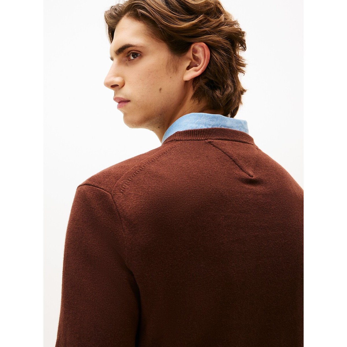 Pull col rond en coton pima et cachemire marron, TOMMY HILFIGER