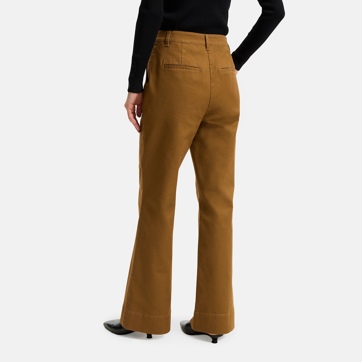 Pantalon flare en coton vert bronze, LA REDOUTE COLLECTIONS