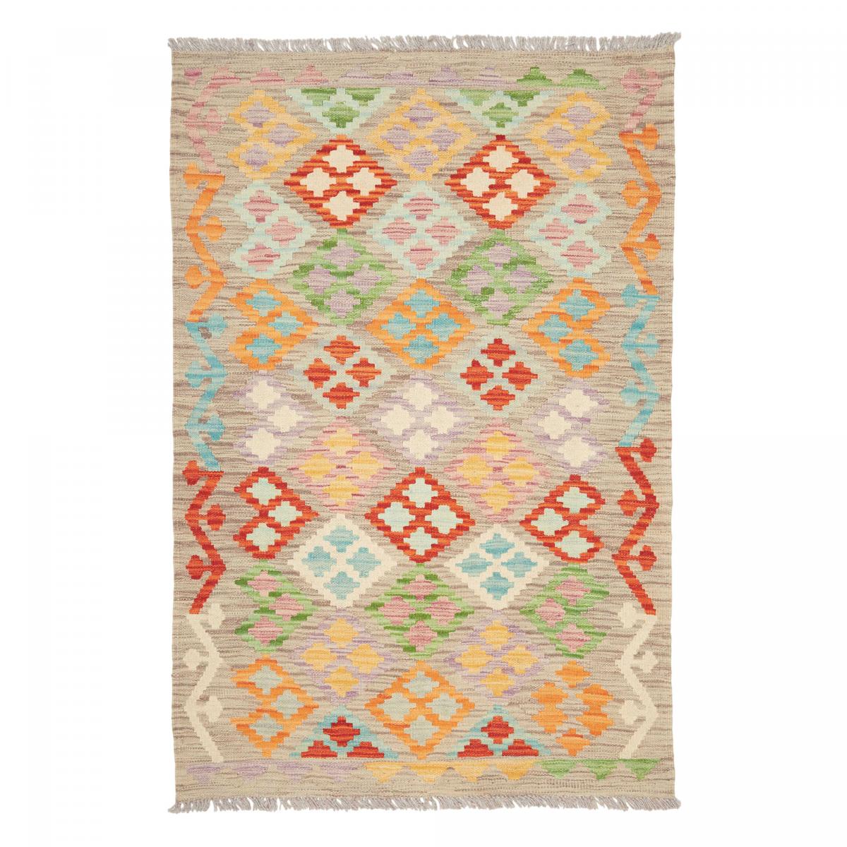 Tapis kilim géométrique, tissé plat en laine, KILIM 22 multicolore, orange, vert, UN AMOUR DE TAPIS
