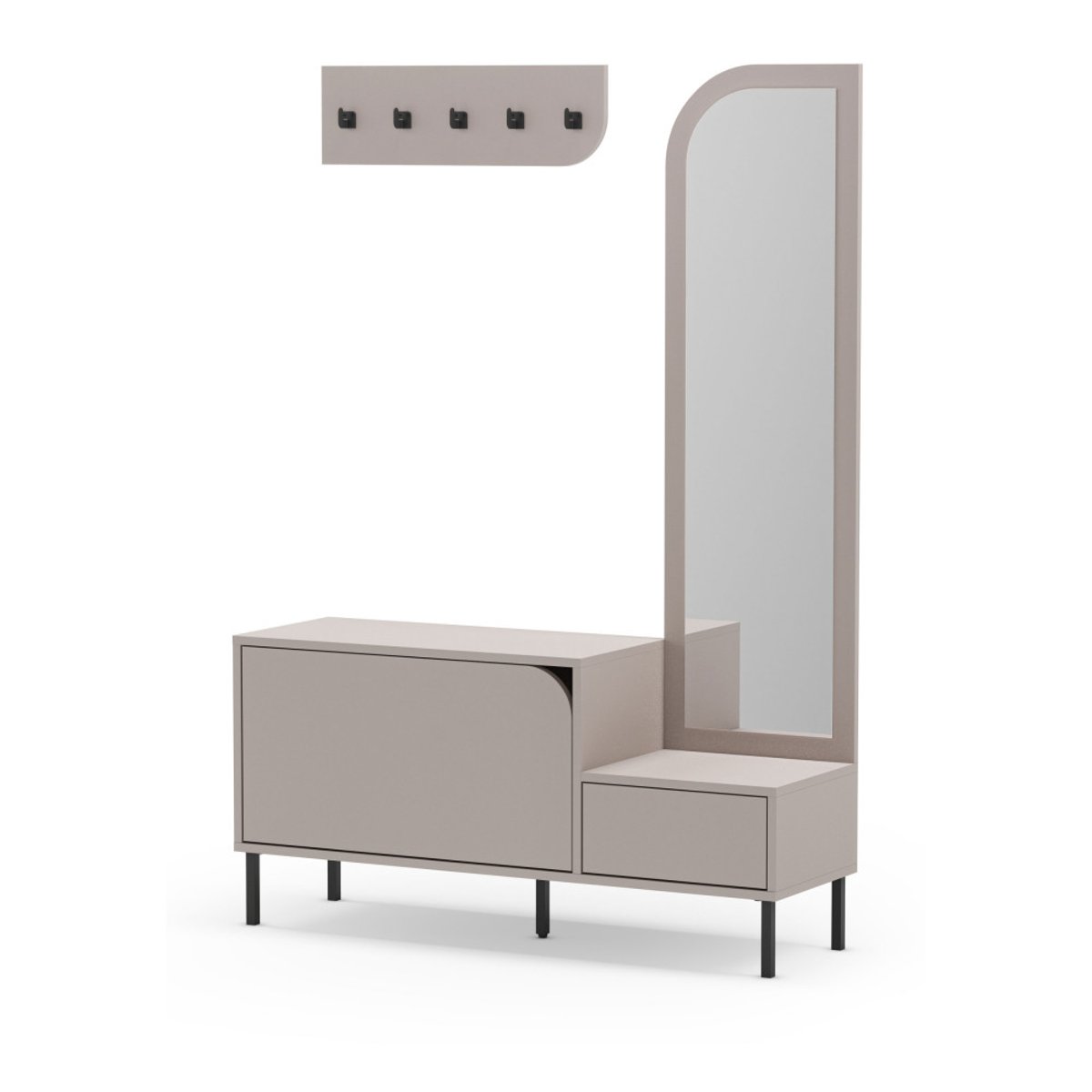 Meuble d'entrée 2 portes avec miroir et portant en bois et métal H172cm- SILVAR beige, DRAWER