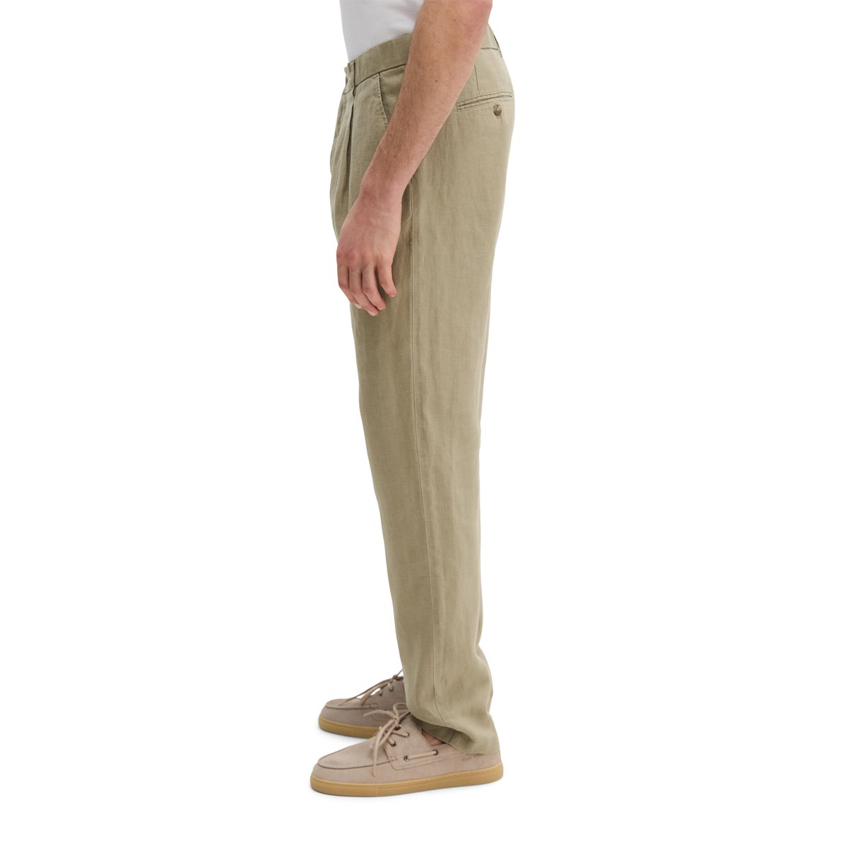Pantalon en lin modèle Osby Jogger pleats avec ceinture élastique beige, MARC O'POLO