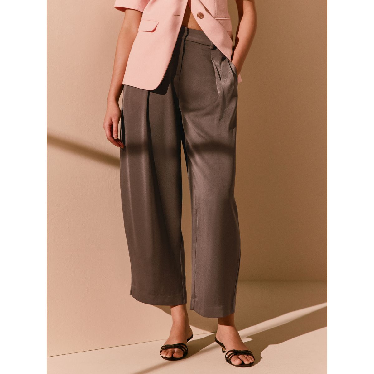 Pantalon bouffant en satin marron, NEXT