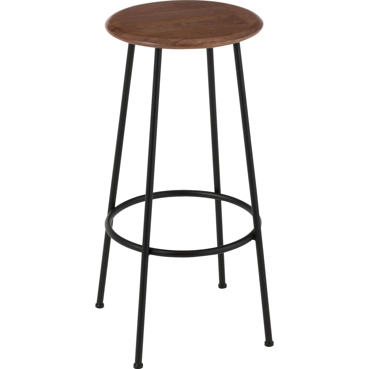 Chaise de bar en métal assise ronde bois foncé et métal noir mat, RECOLLECTION
