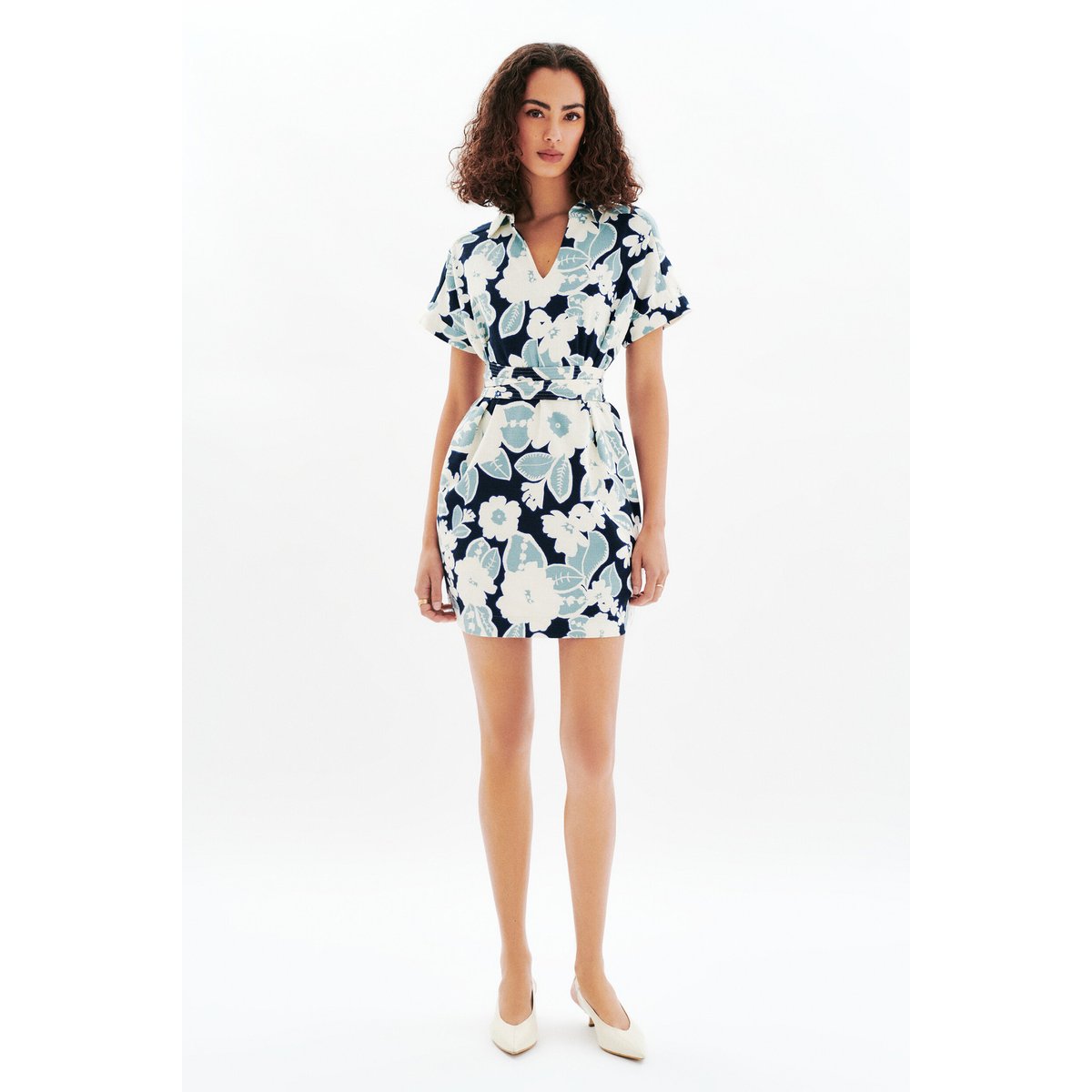 Robe courte col chemise ROKAN bleu clair, CAROLL
