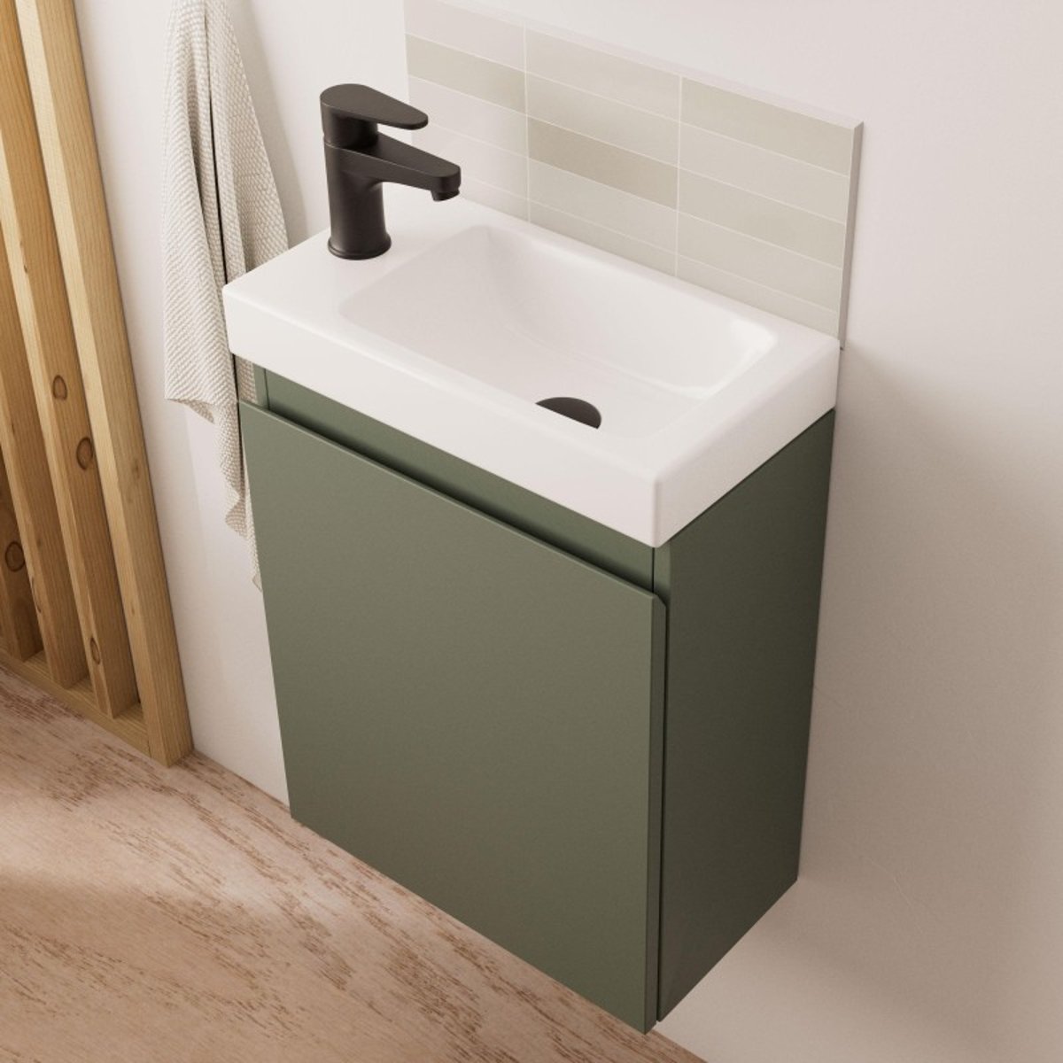 Meuble lave-mains + robinet noir LISA vert, MOB IN