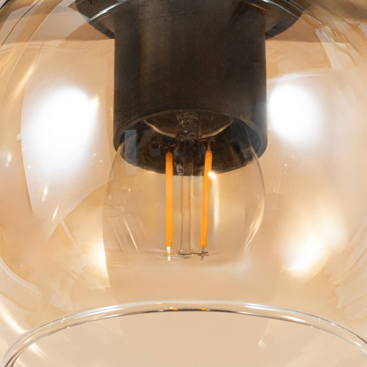 Suspension en verre moderne, Enrique ambre, noir, chêne clair, LINDBY