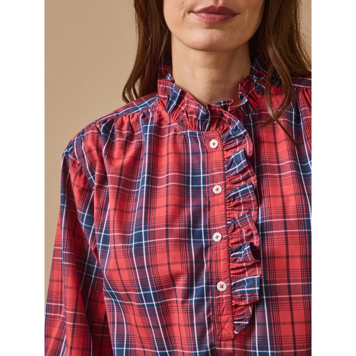 Blouse carreaux - Coupe Noémie carreaux bleu/rouge, CYRILLUS