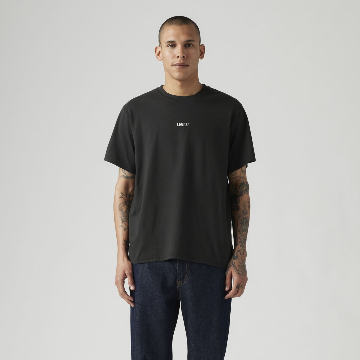 T-shirt coupe ample noir - levis record swap jet black body white logo, LEVI'S