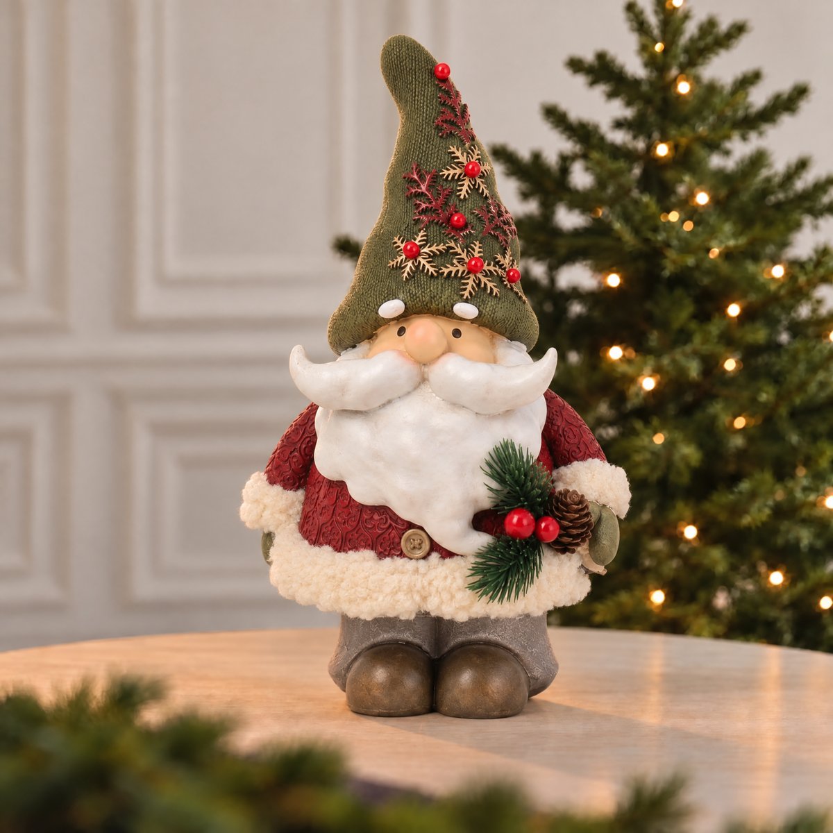 Figurine père Noël pin enchanté décorative artificielle H28 NOËL rouge, SIA
