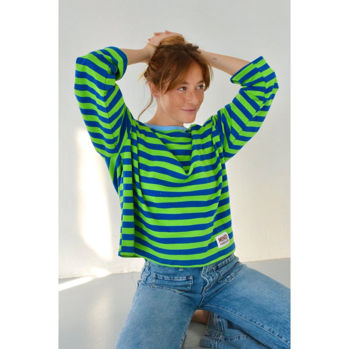T-shirt rayé manches longues NÚRIA vert / bleu marine, MINDTRAVELER