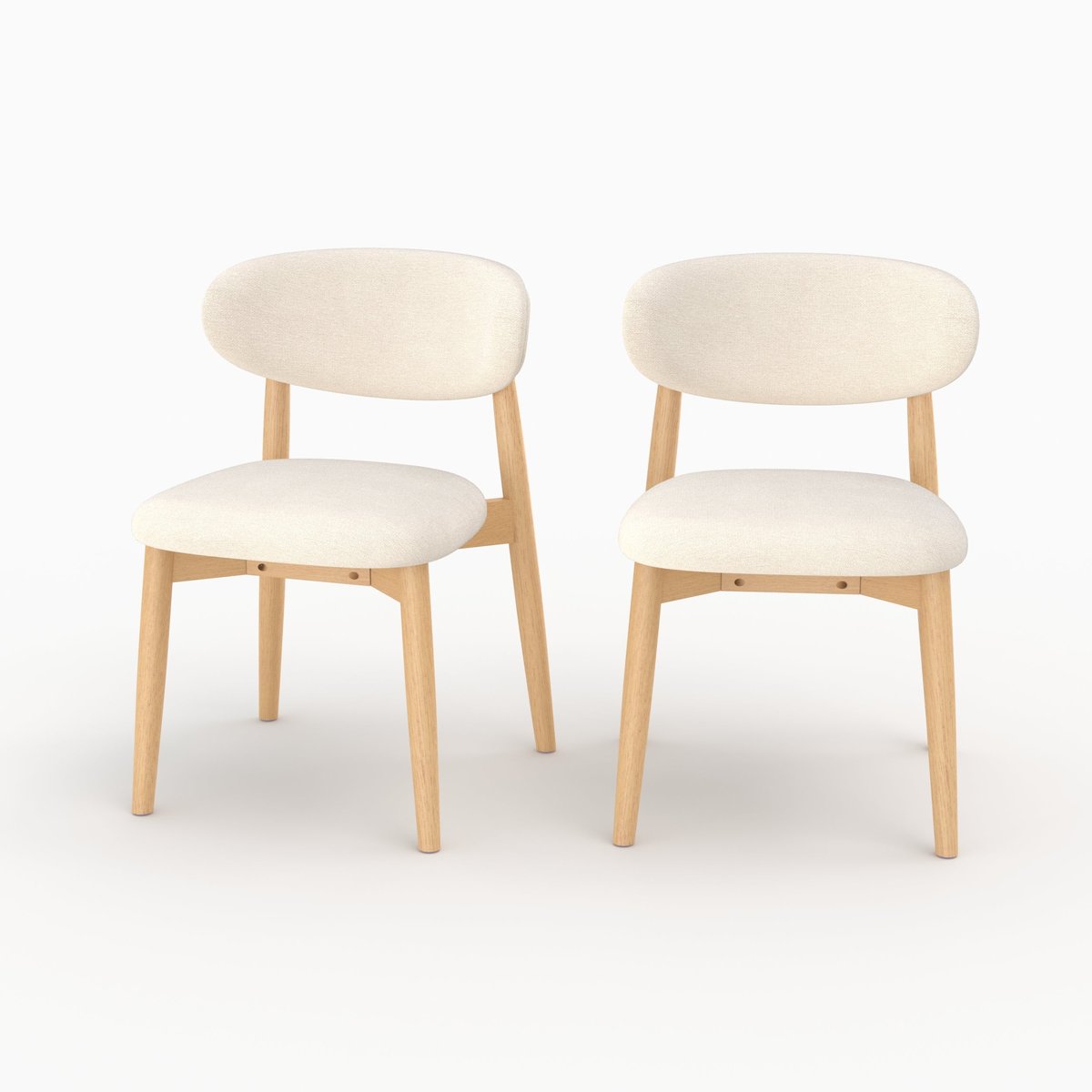 Lot de 2 chaises en tissu et bois d'hévéa - YUNA beige, MAISON PAVANE