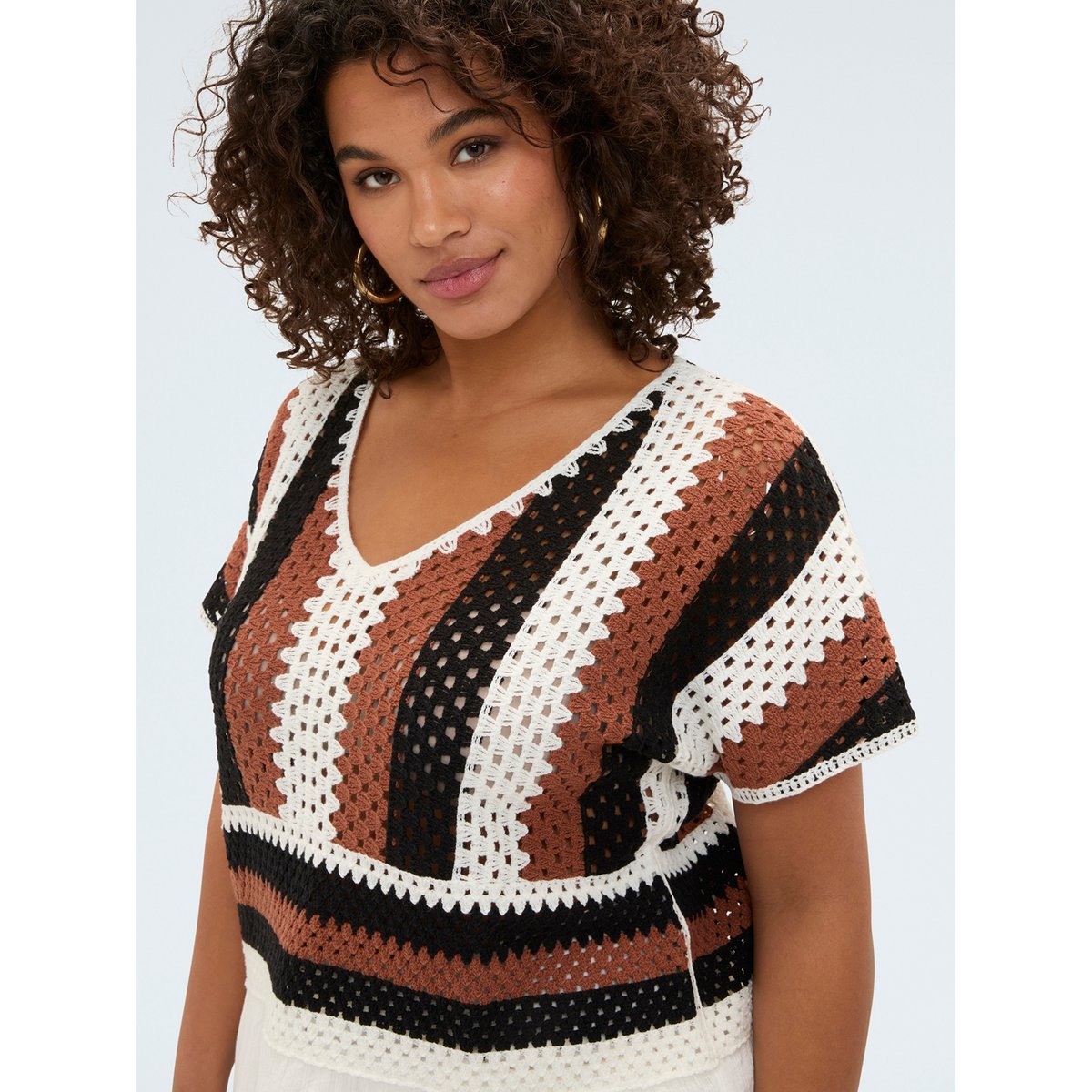 Pull ajouré à rayures blanc, FIORELLA RUBINO
