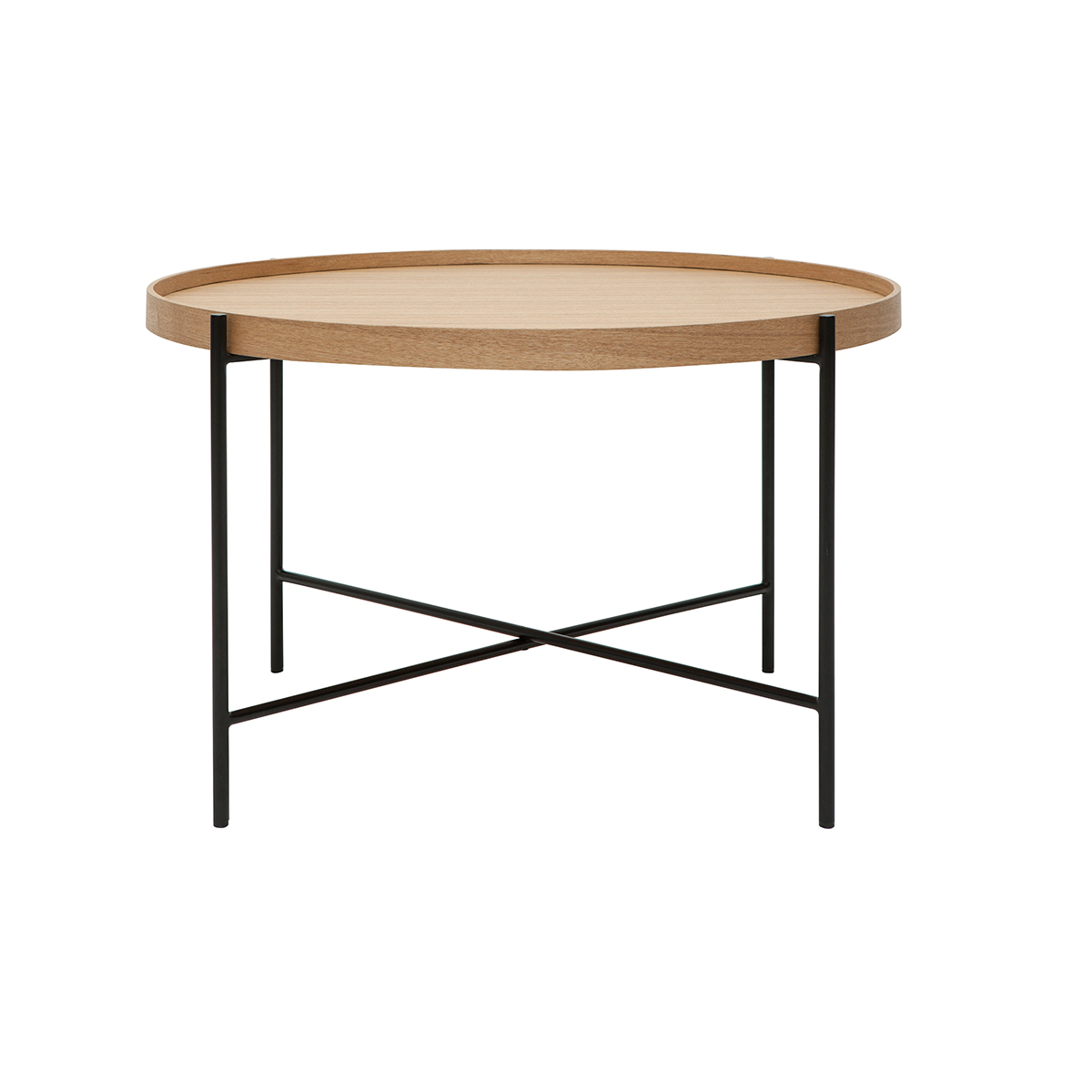 Table basse ronde bois clair et métal noir D75 cm BASSY frêne, MILIBOO