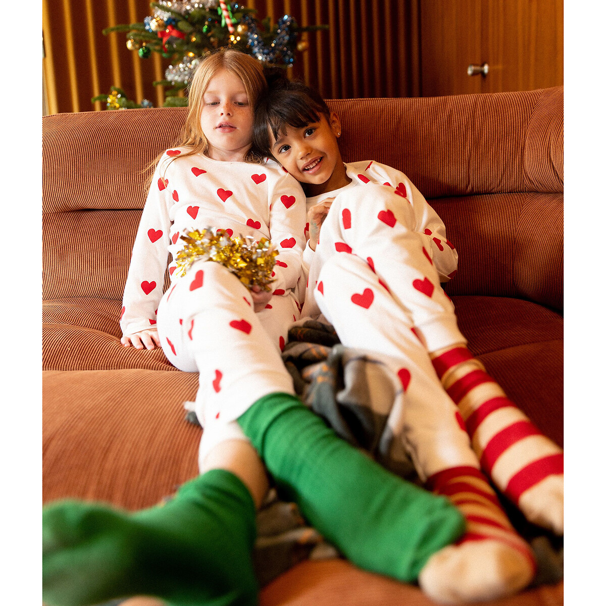Pyjama 2 pièces manches longues imprimé coeur, PETIT BATEAU