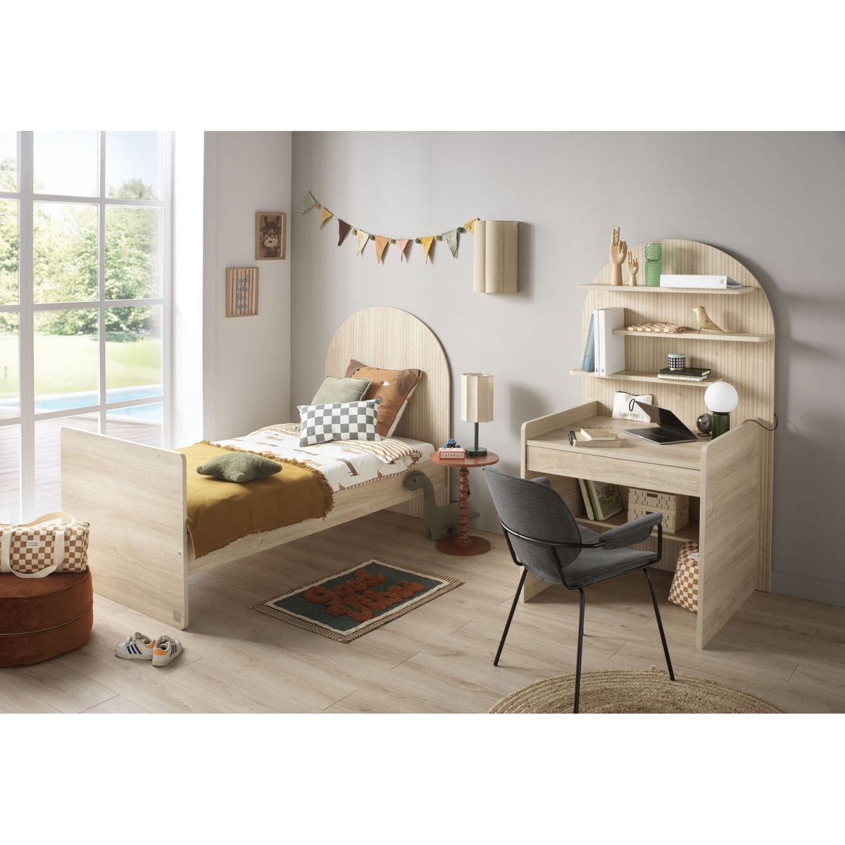 Bureau enfant - décor bois chêne sépia forme arche - ARCHE marron, SAUTHON