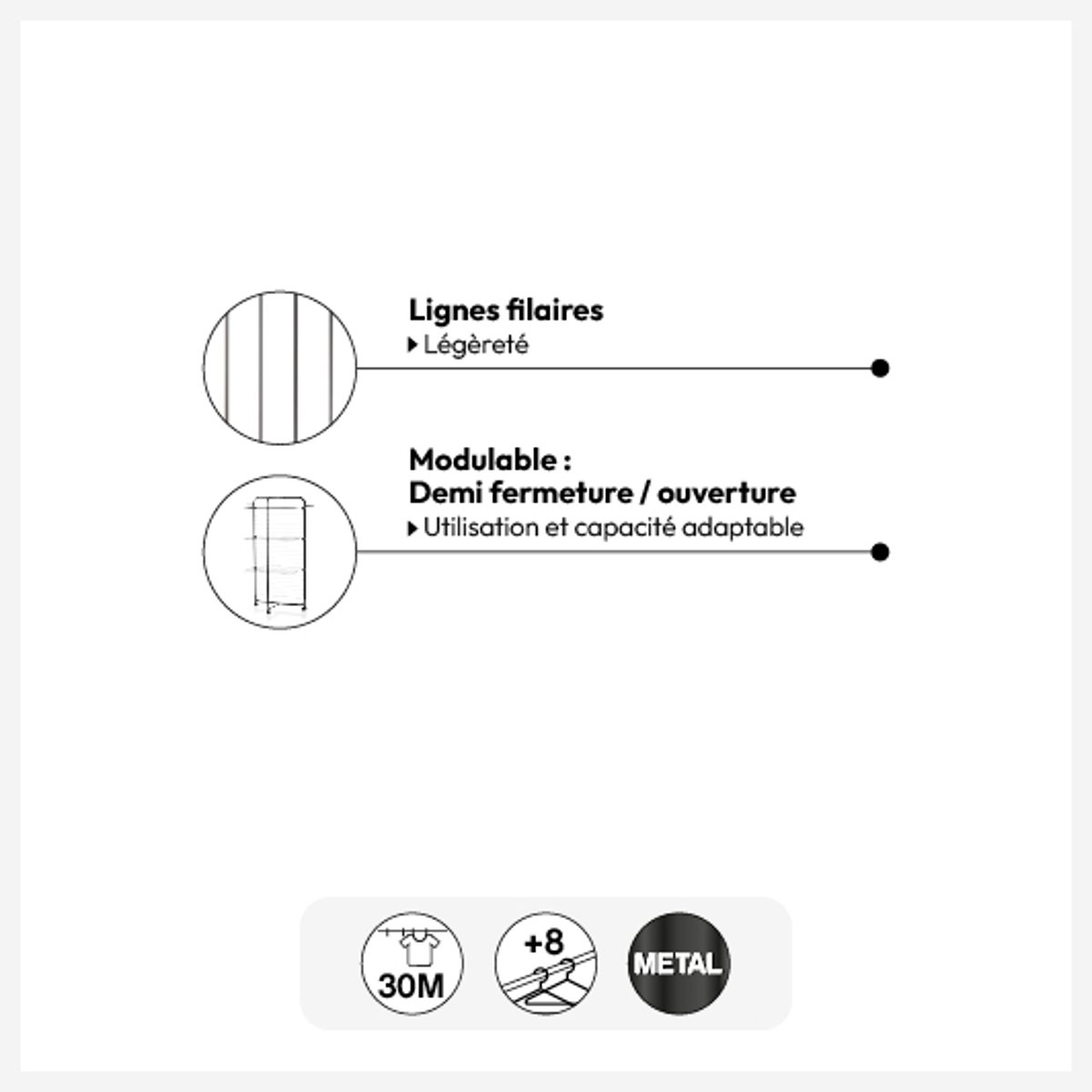 Étendoir à linge modulable tour 30m MOJAVE gris, 5FIVE SIMPLY SMART