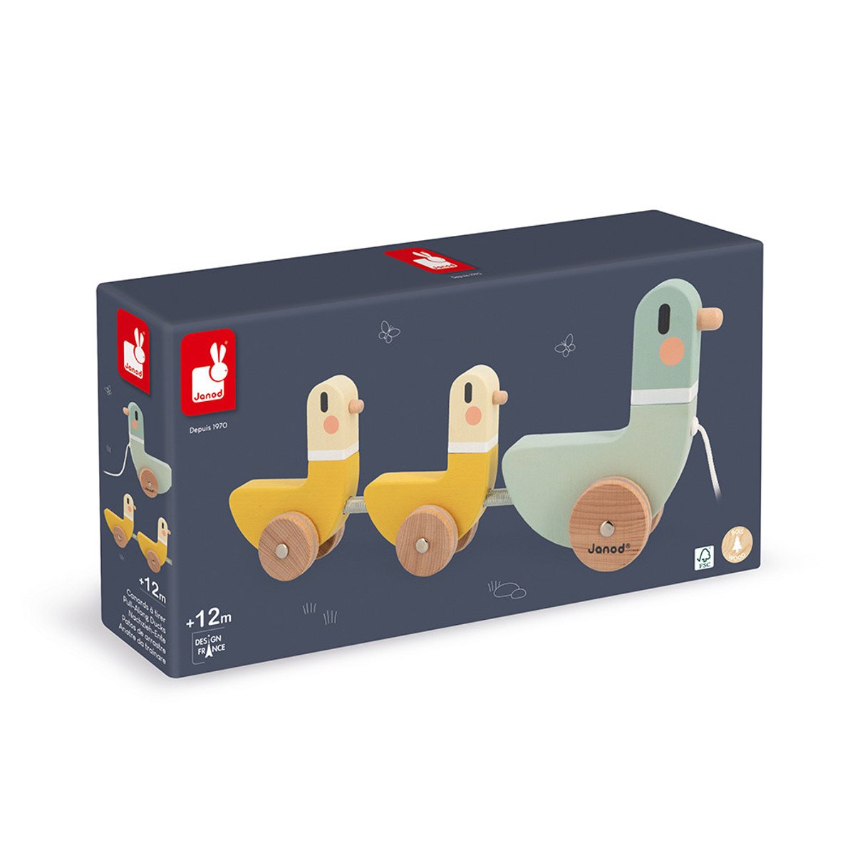 Jeu À Tirer En Bois 3 Canards vert/jaune, JANOD