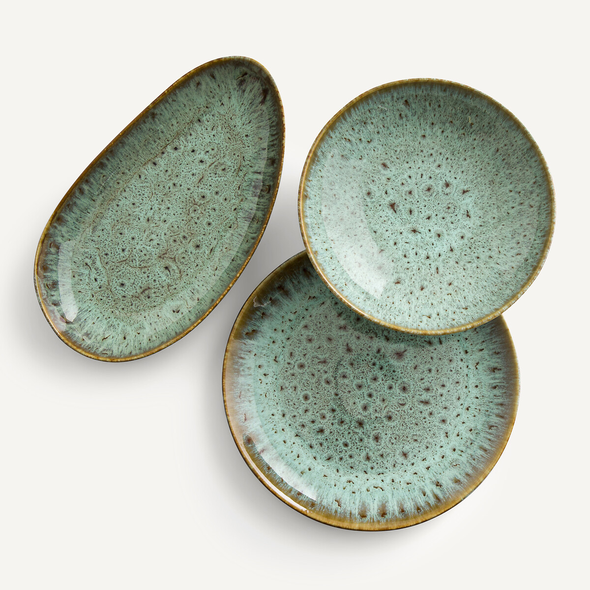 Lot de 4 assiettes plates grès émaillé, Fara kaki/bleu, AM.PM