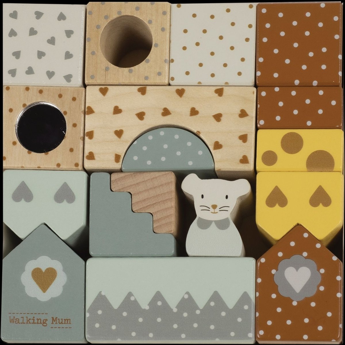 Blocs de construction en bois Poppy vert, jaune, WALKING MUM