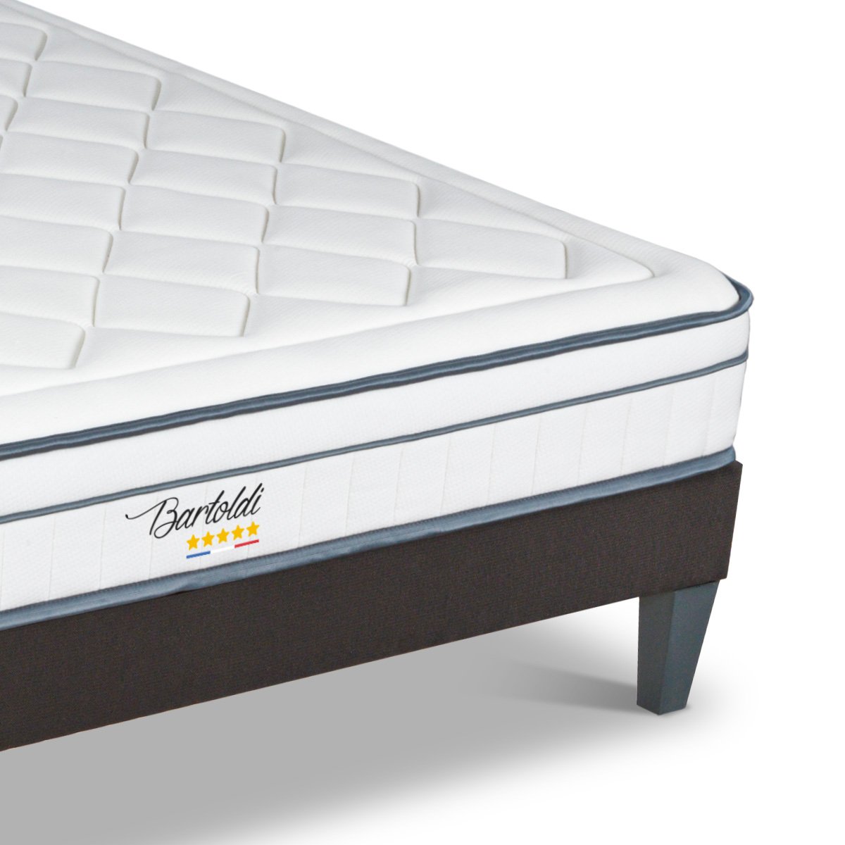 Ensemble Bartoldi 90x190 cm Matelas Ressorts ensachés + Sommier Bois blanc, BELLECOUR