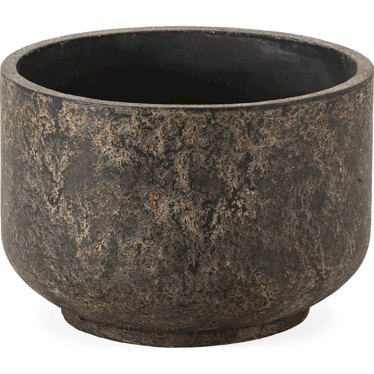 Cache-pot rond en ciment pour intérieur moderne noir brûlé effet pierre naturelle, RECOLLECTION