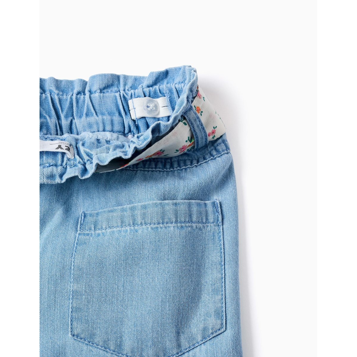 Pantalon en jean à jambe large avec ceinture à motif floral bleu, ZIPPY