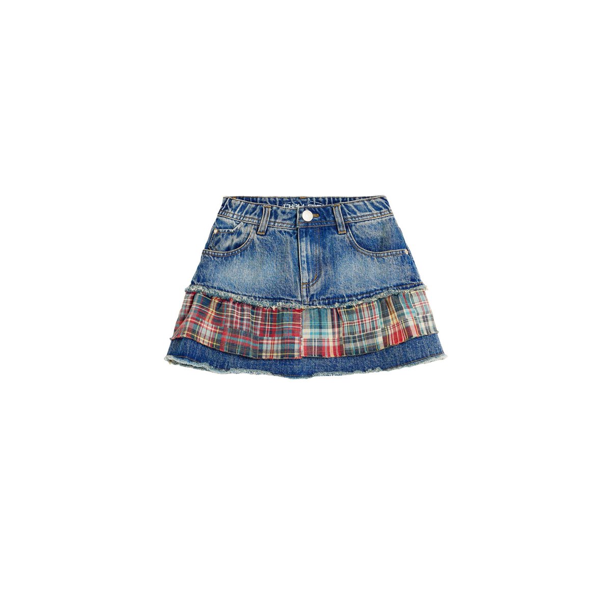 Jupe en jean à carreaux bleu, DESIGUAL