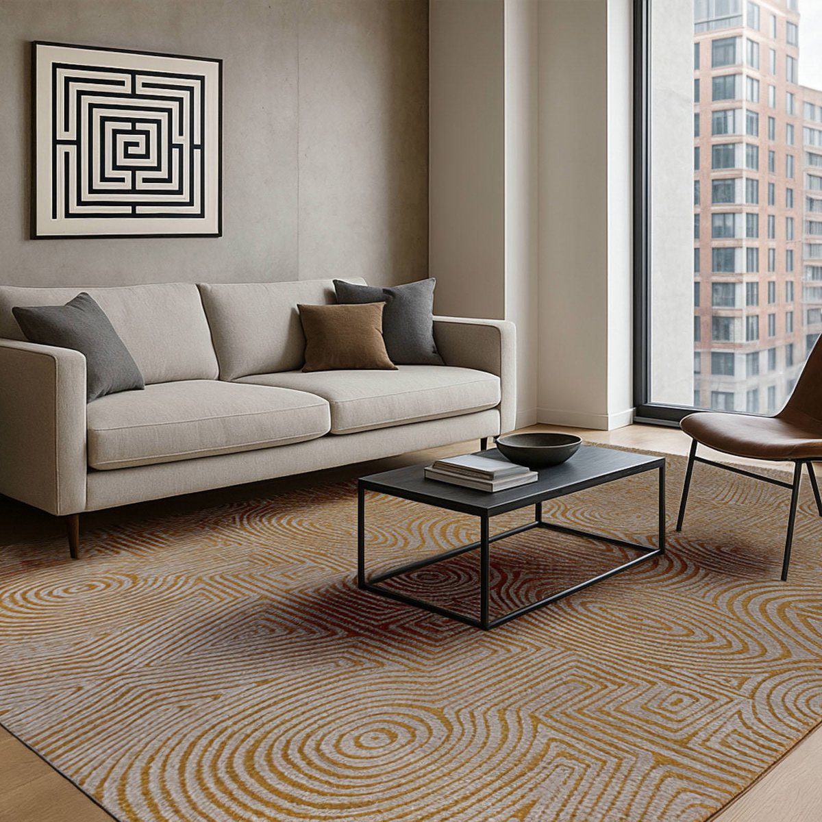 Tapis d'intérieur et extérieur, TABASCO doré sable et beige clair, RECOLLECTION