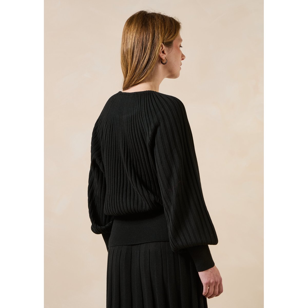 Pull en maille plissée manches longues noir, LA FEE MARABOUTEE