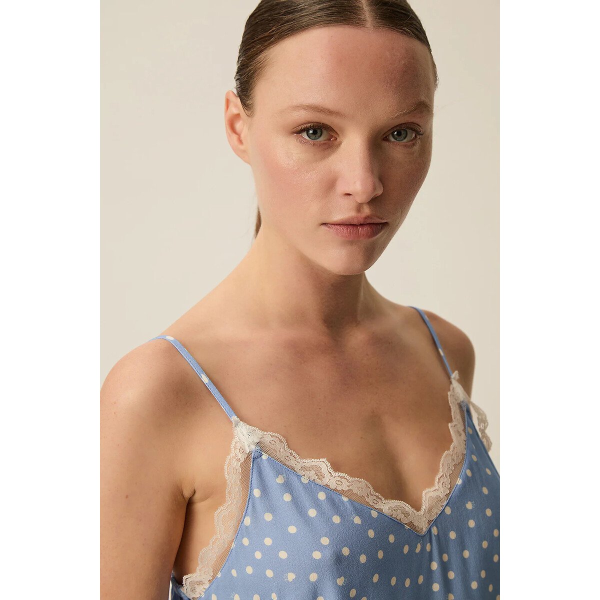 Canotta a pois con spalline sottili, TOUTOU blu a pois, DES PETITS HAUTS