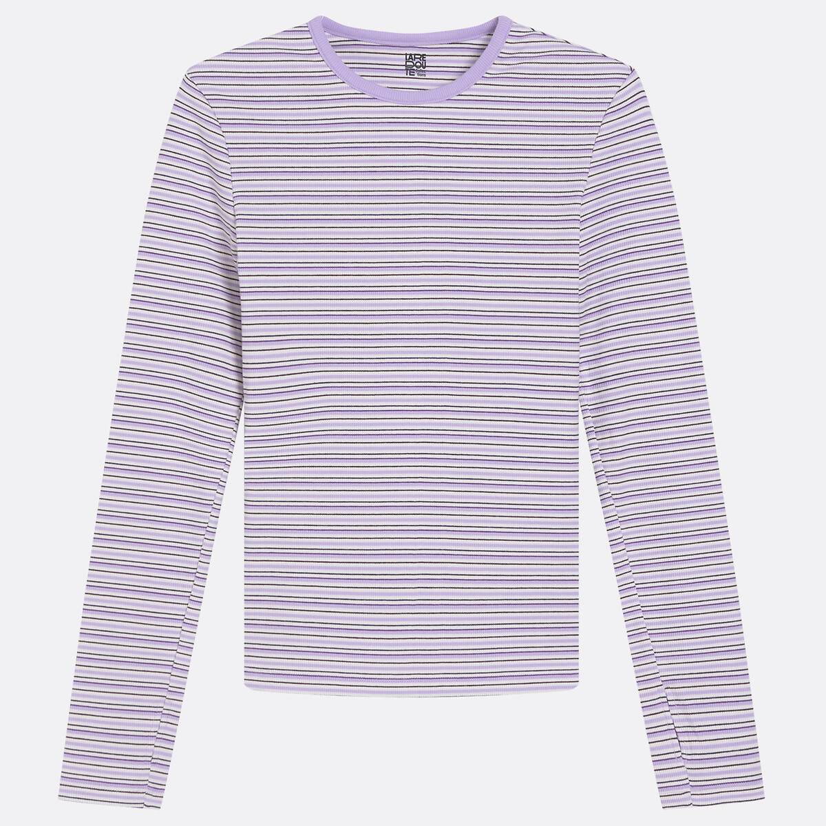 T-shirt manches longues col rond, rayé, maille côtelée, avec mitaines intégrées rayé violet, LA REDOUTE COLLECTIONS