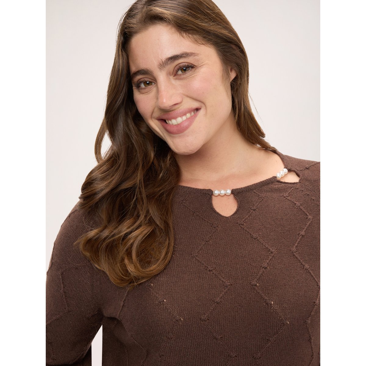 Pull avec perles marron, FIORELLA RUBINO